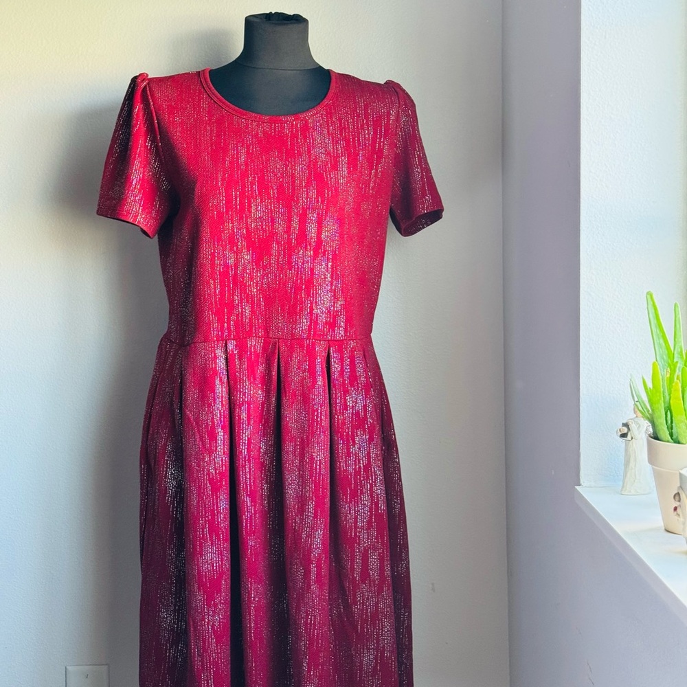 LuLaRoe burgundy Shimmer Midi Dress.